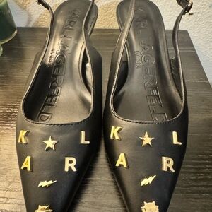 Karl Lagerfeld Black Heels with Gold Accents